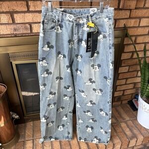 ORHYY Personality Mikey Mouse Print High Waist Jeans